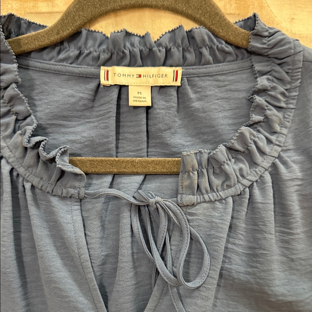 Tommy Hilfiger Navy Blouse with Ruffled Neckline - Picture 3 of 8